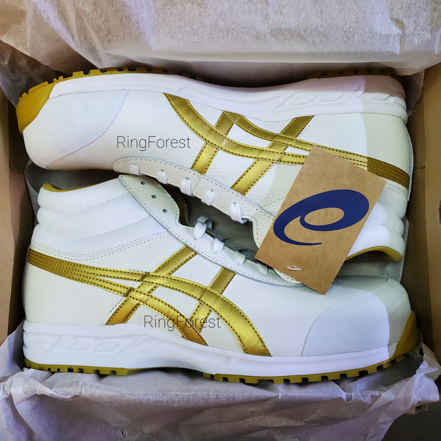 Made in Japan [Ready stock▪️Ready to ship] ASICS genuine leather nail-proof safety shoes gold and white EU44 27.5cm 71S JIS T8101