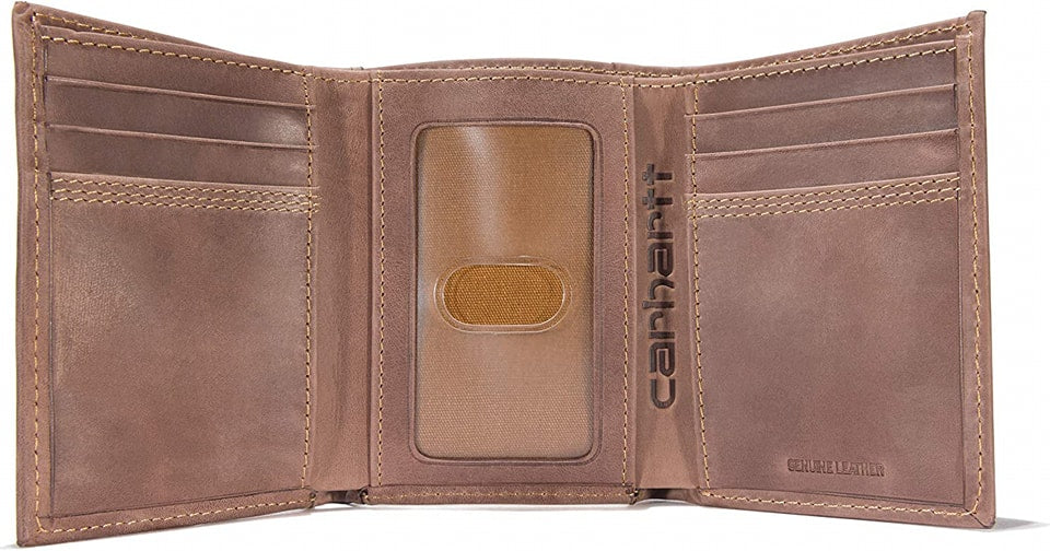 Carhartt Genuine Leather Short Wallet with Cards and Original Metal Gift Box Men's RingForest
