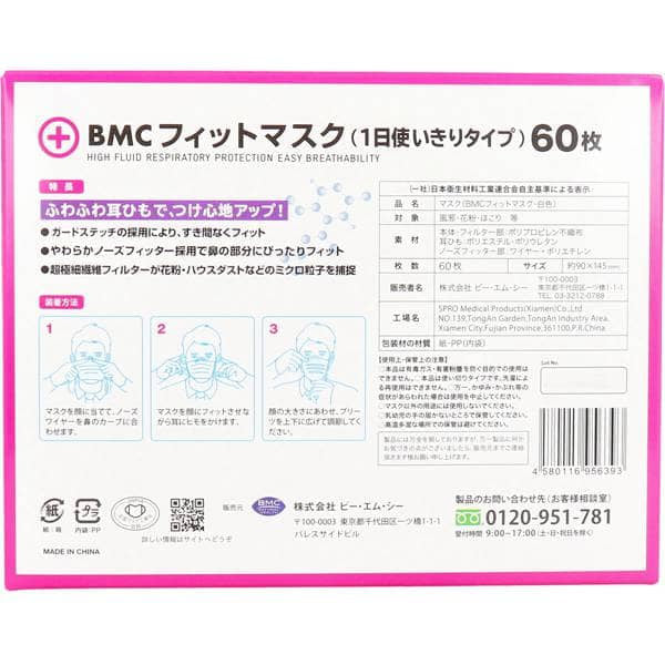 🎌日本直送🎌 【現貨🔸️即寄】BMC 三防衛生口罩 女裝小顏 BFE、PFE、VFE ≥ 99% 60片一盒