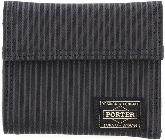 🎌日本製【現貨▪️即寄】男女通用 PORTER 黑色三摺 立體直紋 拎卡易 💦防潑水 輕量全能銀包 卡片散銀信用卡