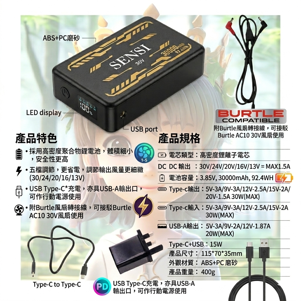 📢【現貨 即寄】 森思 Sensi 30V 30000mAh 風扇衫空調服萬用電池：引領涼感革命，持久制冷無極限！