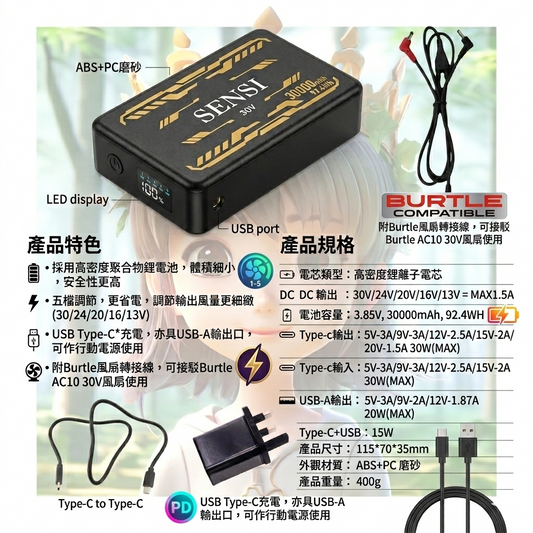 📢【現貨 即寄】 森思 Sensi 30V 30000mAh 風扇衫空調服萬用電池：引領涼感革命，持久制冷無極限！