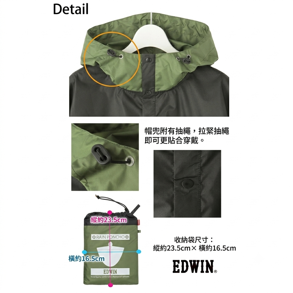 🎌日本直送 【現貨📦即寄】EDWIN 男女裝🚴‍♂️ ☔️防水🌦輕薄斗蓬🧥  RingForest