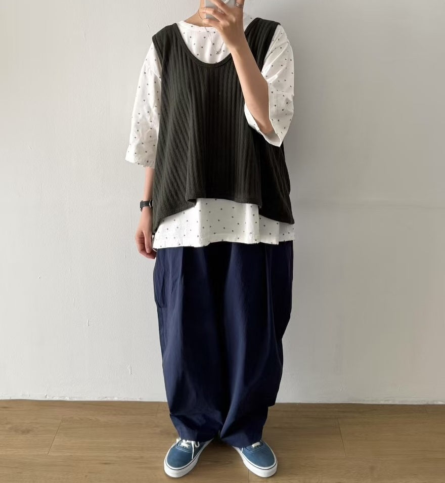 韓國羅紋寬鬆背心 韓國星星破邊寬鬆Top