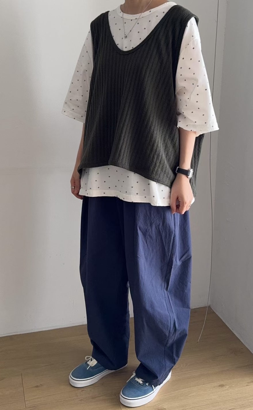 韓國羅紋寬鬆背心 韓國星星破邊寬鬆Top
