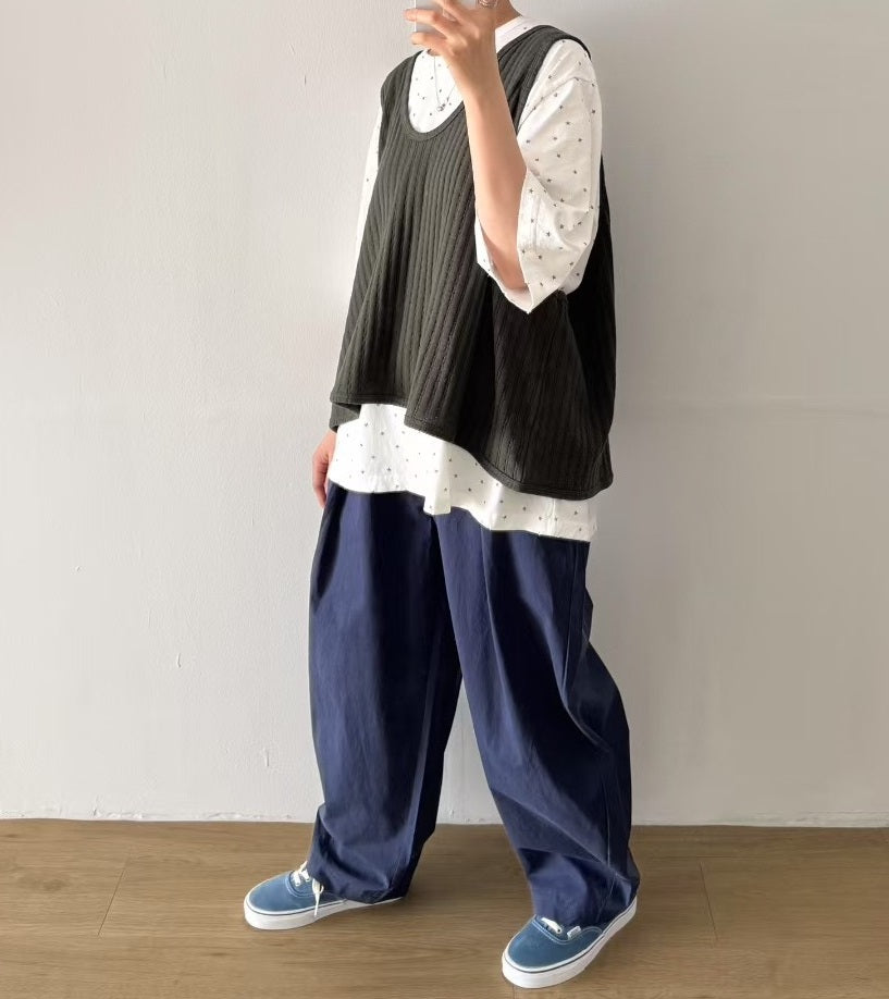 韓國羅紋寬鬆背心 韓國星星破邊寬鬆Top