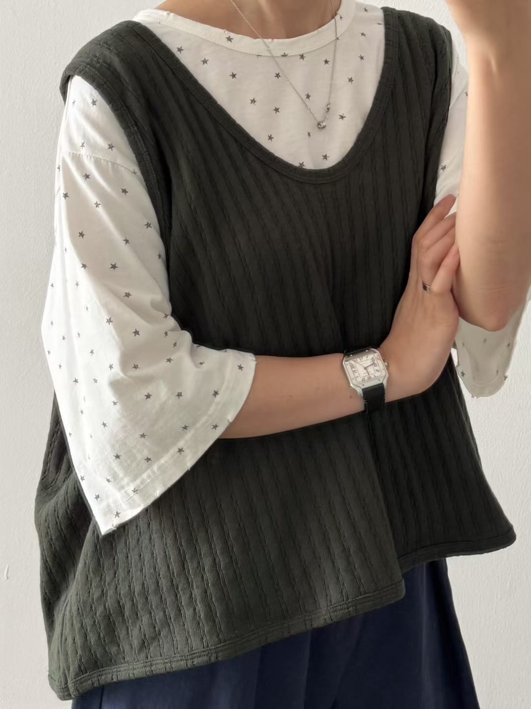 韓國羅紋寬鬆背心 韓國星星破邊寬鬆Top