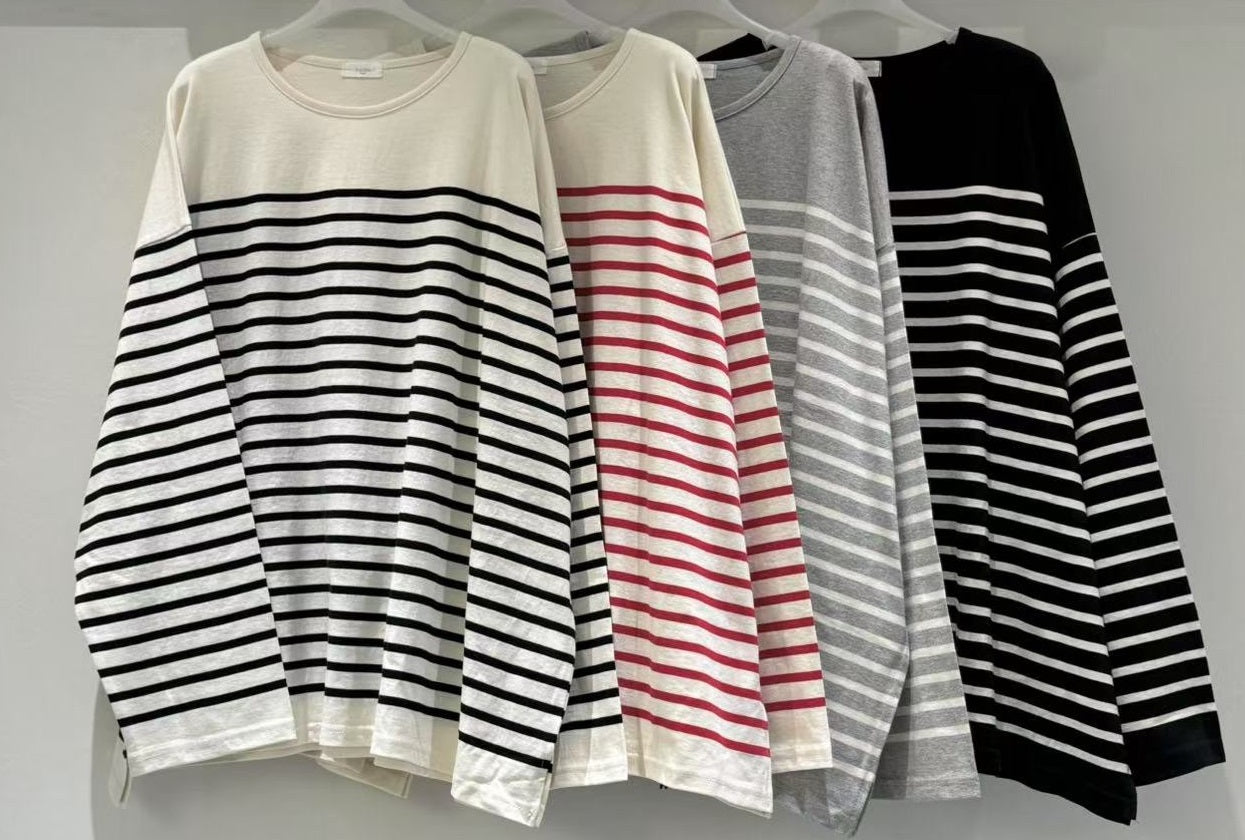 ⏰ 預訂 韓國經典橫間寬鬆Top