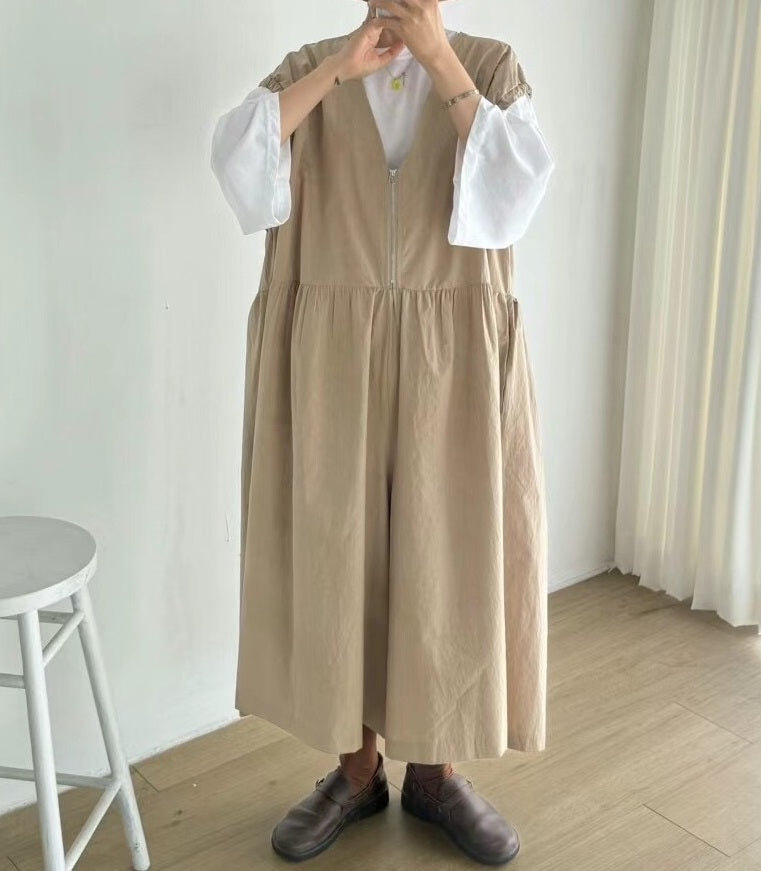 ⏰ 預訂 韓國V領拉鏈背心寬鬆裙褲