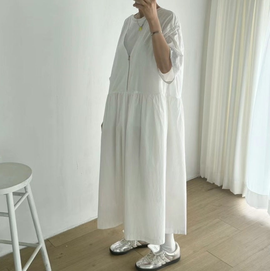 ⏰ 預訂 韓國V領拉鏈背心寬鬆裙褲