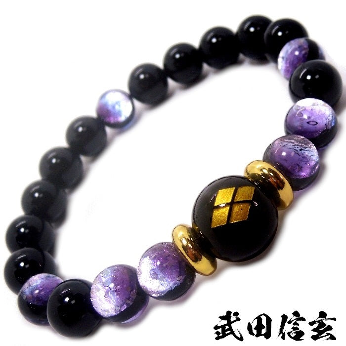 🎌Japan🎌 Direct delivery [ready for shipment] Takeda Shingen luminous men's bracelet Warring States Daimyo 🏯 natural stone black agate bracelet