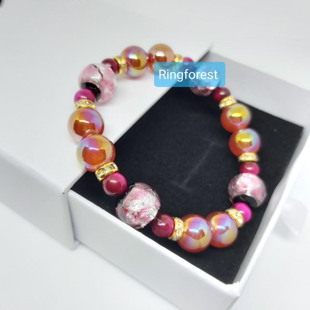🎌Japan🎌 【Ready for shipment】Okinawa native pink fluorite tiger eye glass beads pink women's clothing