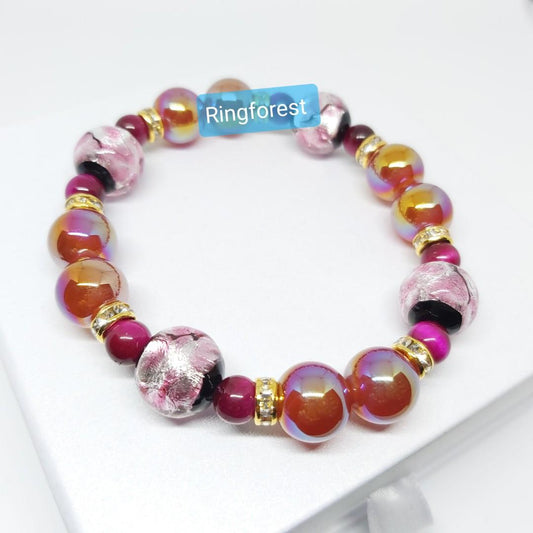 🎌Japan🎌 【Ready for shipment】Okinawa native pink fluorite tiger eye glass beads pink women's clothing